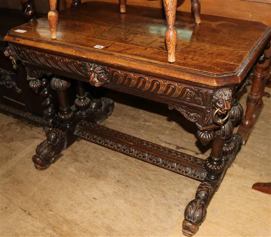 Antique carved oak table with drawer
